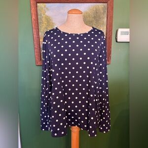 Lands' End Navy and White Polka Dot Long Sleeve Tee